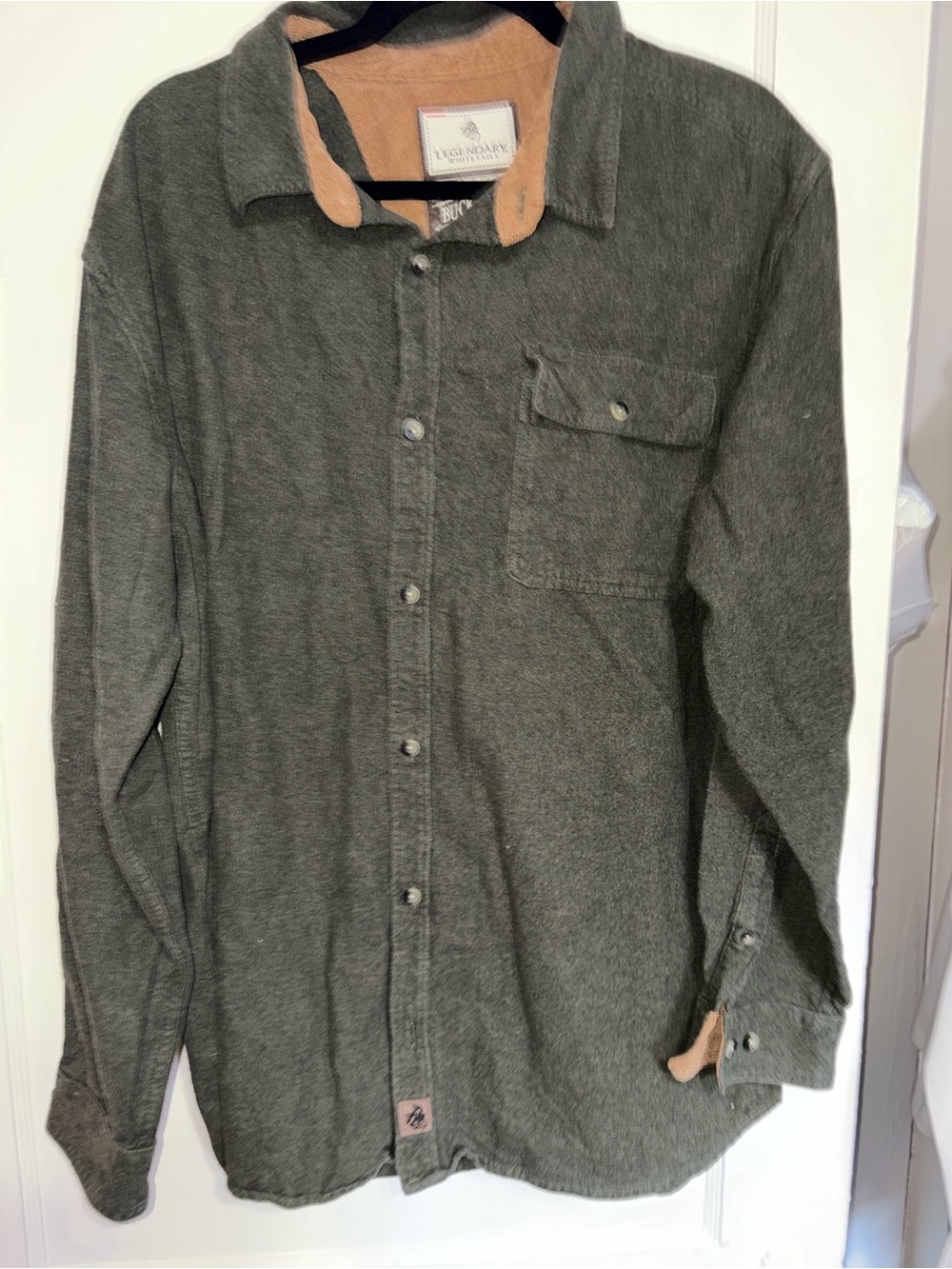 Legendary Whitetails Olive Green Long-Sleeve Button-Down with Tan Collar Accent
